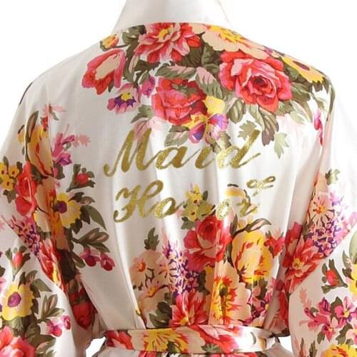Letter Maid of honor Robe Wedding dressing gowns Robe Kimono Sexy Bridal party Robe Printed bridesmaid Robe bridal shower gift