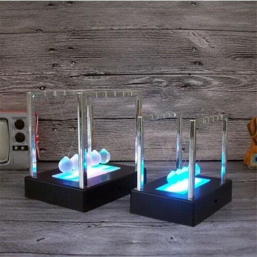 Light Up Newtons Cradle Steel Balance Ball Kinetic Energy Multi Color Home Office Science toy