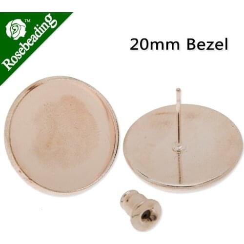 20MM Round stud earring,Rose Gold plated,fit 20mm glass cabochon;earring bezels,earring blank,sold 50pcs/lot-C3260
