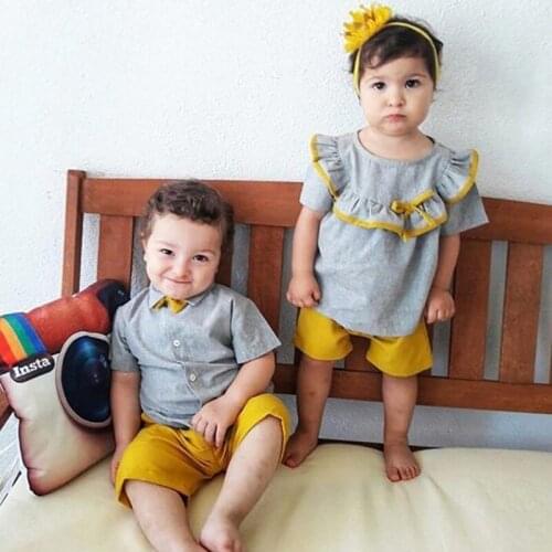 Summer Baby Girls Boys Short Sleeve Solid Print T-shirt Tops+Shorts Suits Casual Outfits Sets
