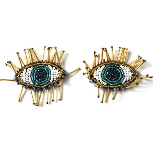 Fashion handmade eye beaded patches for clothing DIY Sew on rhinestone sequins patch embroidery applique Eyes parche ropa