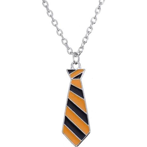 Fashion Hogwarts School Badge Tie Necklace Hufflepuff Ravenclaw Necktie Pendant Necklace for Fans Jewelry
