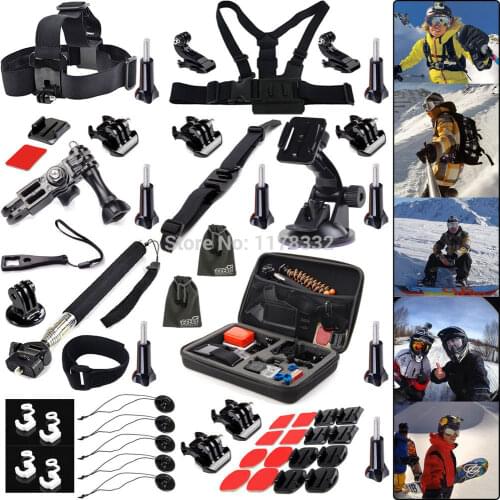 45IN1 Winter Sports Accessories Kit for Gopro Hero4 Black/Silver HD 3+ 3 2 1 Tripod Mount /Monopod/ Chest Belt Strap/J-Hook