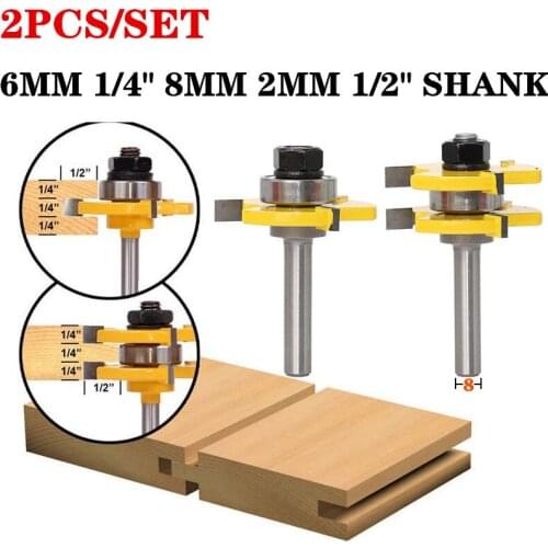 2pcs/set 8mm Shank 3/4" Stock Tongue And Groove Joint Assembly Wood Router Bit Set C3 Carbide Tenon Cutter Tools For Woodworking