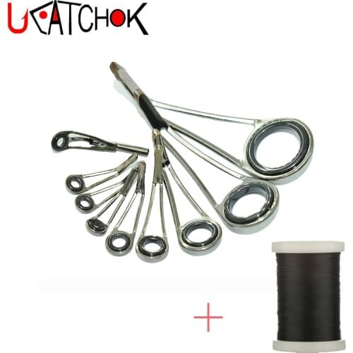 9pcs/Kit Rock Trout Fishing Rod Guides Ultra Light weight High Legs stainless steel guide ring rod DIY repair refit re-assembly