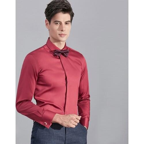 2020 Brand New 100% Cotton Shirts for Men Business Suits Dress Shirt Cufflink Shirts Mercerized Cotton Long Sleeve French Cuffs