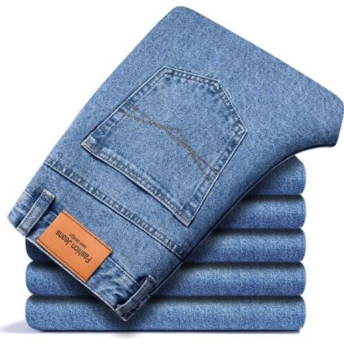 Spring And Autumn New Mens Jeans Fashion Straight Loose Denim Trousers Middle-Aged And Elderly High-Waist Business Casual Pants