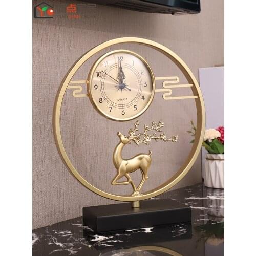 New Chinese style desk clock living room clock ornaments fashion table clock display creative clock pure bronze deer