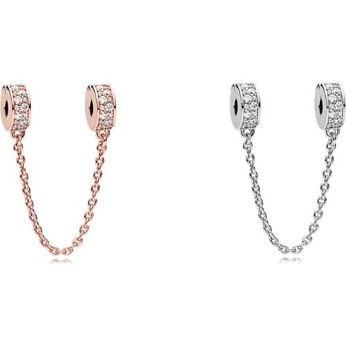 New Silver Rose Gold Beads Charm Rhinestone Safety Chain Fit Pan Bracelet Bangle DIY Women Jewelry Making