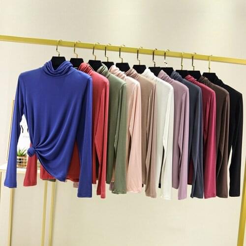 Autumn Modal Long-Sleeved Turtleneck Bottoming Shirt Womens Plus Size Slim T Shirt Slim-Fit Thin Tops Tess T-shirts