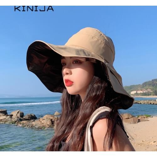 Summer Foldable bowk Bucket Hat for women Outdoor beach Sunscreen Fishermen Cap girl cycling wide large brim UV Panama Sun hat