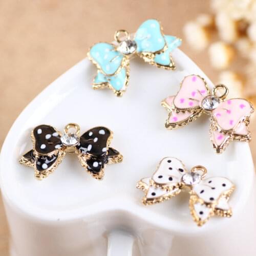 MRHUANG Drop Oil Charms 10pcs Lucky bow floating Enamel Charms Alloy Pendant fit for bracelet DIY Fashion Jewelry Accessories