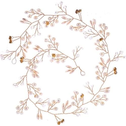 1PC Bride Handmade Faux Pearl Alloy Headband Headdress Wedding Dress Accessories Hot Selling 50CM Fashion Jewelry