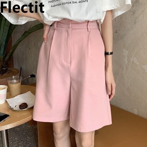 Flectit Green Bermuda Shorts For Women High Waist Wide Leg Bermuda Femme Student Girl Casual Outfit
