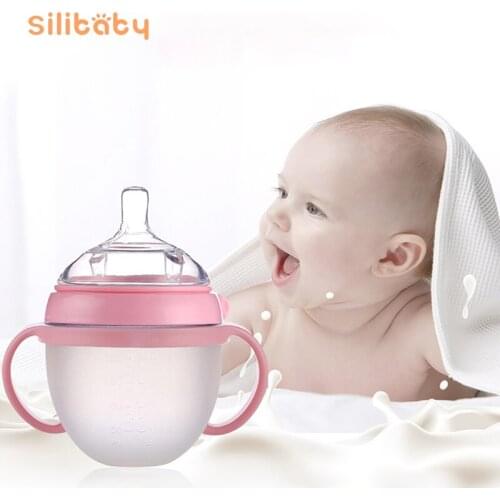 Silibaby Silicone Baby Feeding Bottle Baby Training Drinking Bottles Newborn Wide-caliber Feeding Nipple Bottle Kids Nursing Cup