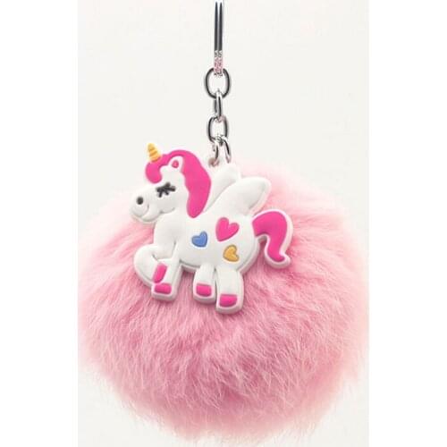Cute New Fluffy Rabbit Fur Pompon Unicorn Keychain Women Pompom Fur Ball Key Chain Female Bag Car Trinket Jewelry Party Gift