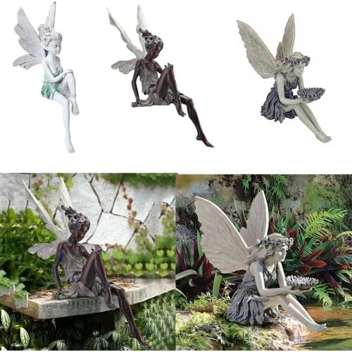 Flower Fairy Sculpture Sitting Resin Miniature Landscaping Sundries Statue Balcony Terrace Garden Angel Fairy Figurines Decor