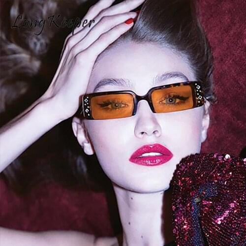 LongKeeper Rhinestone Sunglasses Women Vintage Rectangle Steampunk Sun Glasses Half Frame Diamond Cool Eyeglasses Gafas De Sol