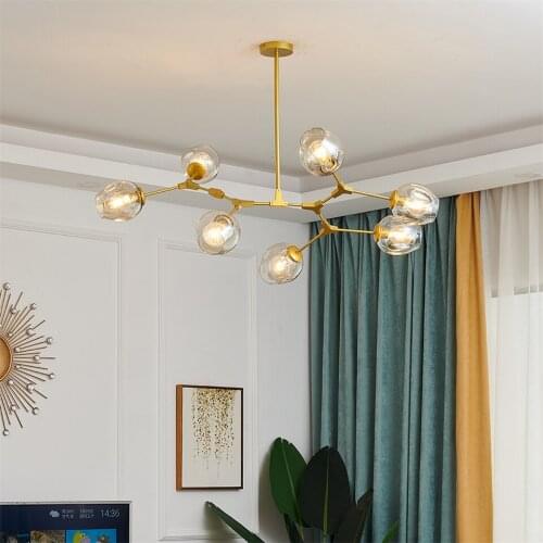 Modern Adjustable LED Chandelier Lighting Living Room Bedroom Pendant Lamp Nordic Glass Ball Chandelier Kitchen Light Fixtures