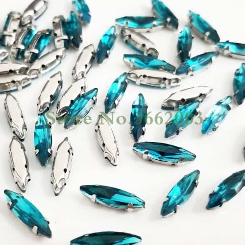 4x15mm 50pcs/pack Peacock blue Horse eye shape Glass Crystal sew on claw rhinestones,Diy Clothing accessories SWM41513