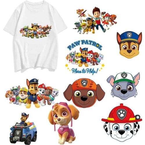 20 cm lovely Paw patrol Iron Heat transfer Vinyl Cartoons Chase Marshall Clothing patch DIY kids clothes decoration stickers