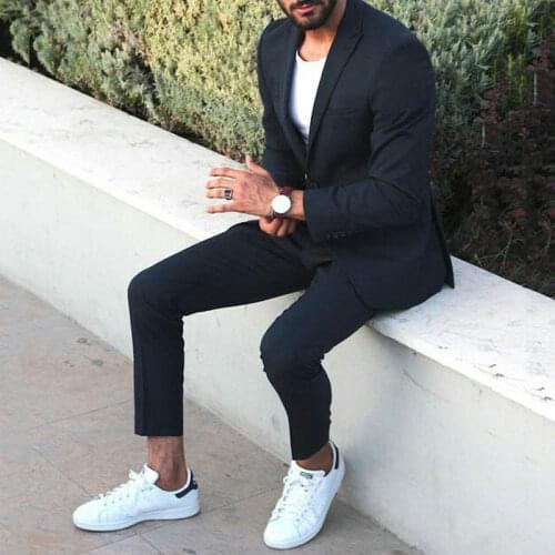 Traje Hombre Navy Blue Suit Business Single Breasted Men Attire for Wedding Groom Tuxedo Costume Homme Terno Masculino 2Piece