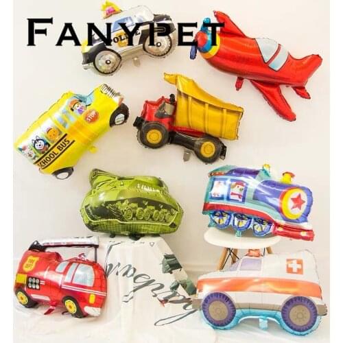 50Pc Cartoon Mini Car Balloons Fire Truck Car Train Foil Balloon Ambulance Globos Children Gifts Birthday Party Decor Kids balls
