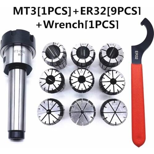 High Quality ER32 Spring Clamps 9PCS MT3 ER32+ 1PCS ER32 Wrench +1PCS Collet Chuck Morse Holder Cone For CNC Milling Lathe tool