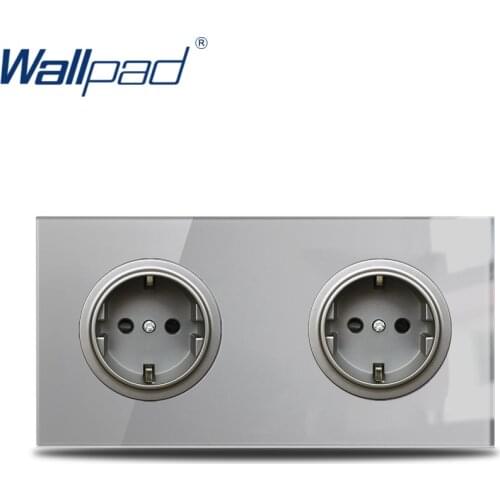 Wallpad L6 Grey Glass Double 2 Way EU Wall Power Socket Electric Outlet Schuko Twin Dual Socket, 172 * 86 mm