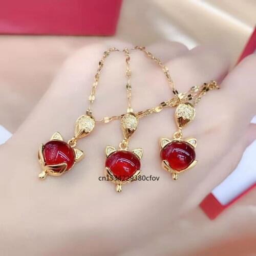 1pc Natural Fox Jade Pendants Necklace Amulet Fashion Charm Jewelry Hand Carved Crafts Gifts for Women Men