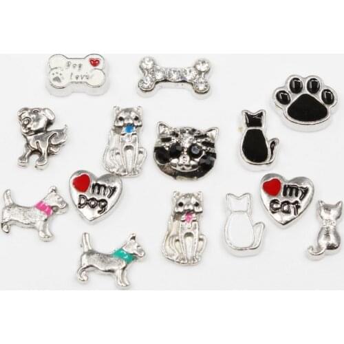20pcs/lot Dogs And Cats Bones Horseshoes Enamels Pet Animals Floating Charms For Glass Lockets Memory Pendant Jewelry