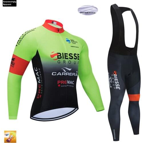 2019 Winter TEAM Pro Cycling Jersey BIESSE 16D Gel Bike Pants Set MTB Ropa Ciclismo Thermal Fleece Bicycling Maillot Culottes