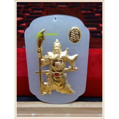 24K and Tian Jin jade pendant, Guan Gong Wu God of wealth inviting wealth to ward off evil spirits and wealth