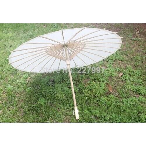 50 pieces/lot) New White Paper Parasols Long-handle Elegant Chinese Craft Umbrellas Wedding Favors Diameter 33 inches