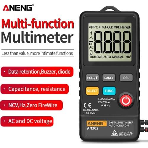 ANENG AN302 True Rms Digital Multimeter Tester 8000 Counts A Multimetro Transistor Testers Banana Aligator Peak Cable Meter
