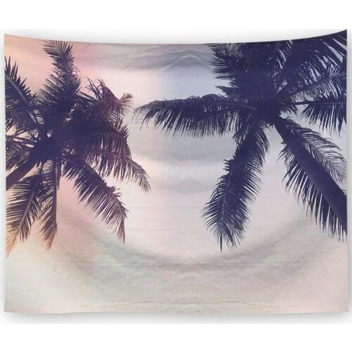 Blue Sky Summer Beach Tapestry Wall Hanging Natural Views Tapestry Sea Sunset Print Tapestries Living Room Palm Leaf Home Decor