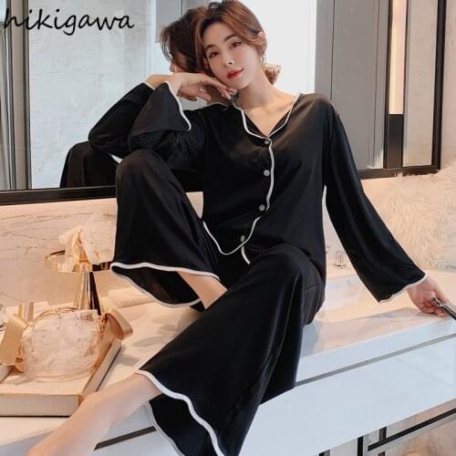 Hikigawa Women Clothing Sets Summer Pajamas De Mujer Ice Silk Thin Home Service Set Sleepwear Pantsuits 2021 Pajams for Femme