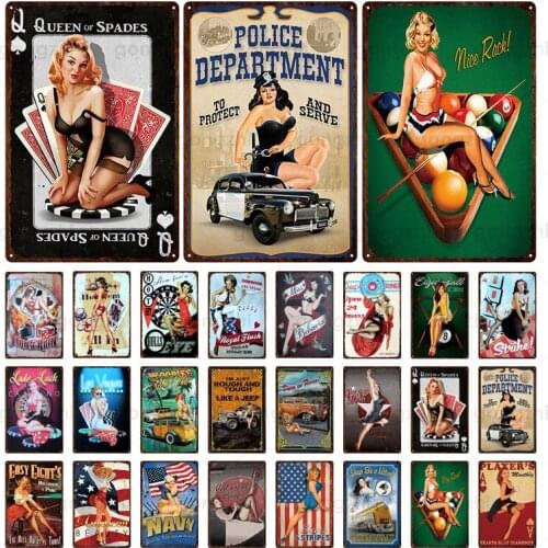 Playing Card Lady Girl Art Poster Metal Tin Sign Retro Plaque Cafe Bar Hotel Vintage Wall Sticker Home Decor Board Iron Painting