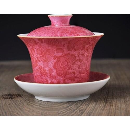 Handmade Ceramic Hand-painted Delicate Single Glaze Rose Red Tureen/Cover Bowl/Tea Set