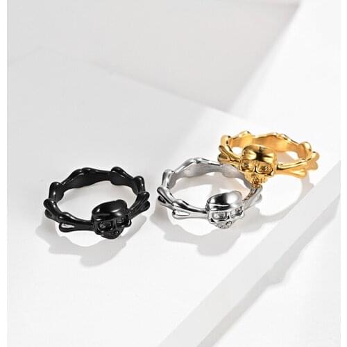 Hip Hop Punk Gold Black Color Stainless Steel Cool Death Skull Ring For Men Unique Fashion Jewelry Gift