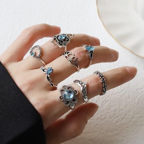 Vintage Style Ring Set Antique Retro Male Boho Jewelry Ring Female Black Amulet Goth Rings for Women Men Bohemia Jewelry Gift
