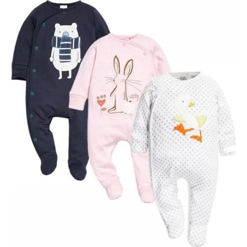 Newborn baby boys girls clothes footed jumpsuit infant long sleeve 3 6 9 12 months cotton lovely print onesies