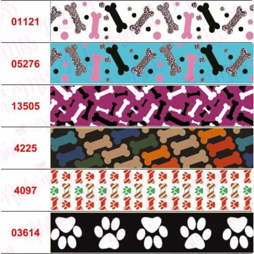 16mm-75mm Cartoon Dogs Paw Printed Grosgrain Ribbon For Gift Wrapping 50yards Elastic Band