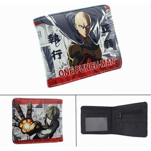 Anime One Punch Man Saitama Wallet Leather Short Photo Card Holder Layers PU Boys Girls Zip Coin Pocket Cartoon Print Purse Gift