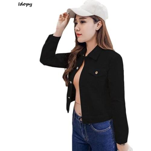 Idopy Womens Cute Denim Jacket Candy Color Long Sleeve Slim Fit Stretch Short Casual Jeans Jacket Coat For Girls
