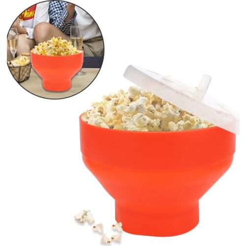 Microwave Popcorn Bowl Bucket Red Chips Fruit Dish with Lid Silicone DIY High Quality Kitchen Easy Tools Popcorn Maker