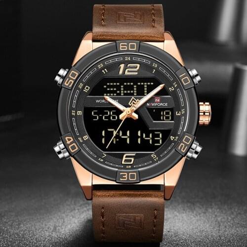 NAVIFORCE 2021 New Men Watch 3 Kind of Time Display Quartz Relogio Casual Sport Business Waterproof Leather Strap Wrist Montre