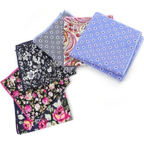 Hankerchief Scarves Vintage Cotton Hankies Mens Pocket Square Rose Flower Paisley Plaid Accessories Gift