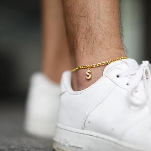 New Tiny Initial Letter Anklets For Women Stainless Steel Gold Alphabet Cuban Link Anklet Bracelet Boho Jewelry Christmas Gift