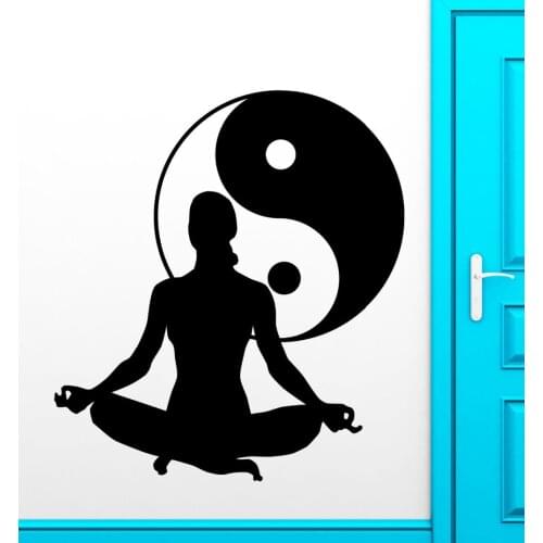 New Arrival Girl Yoga Vinyl Decal Zen Meditation Health Yin Yang Tai Chi Wall Sticker Window Glass Shop Decoration